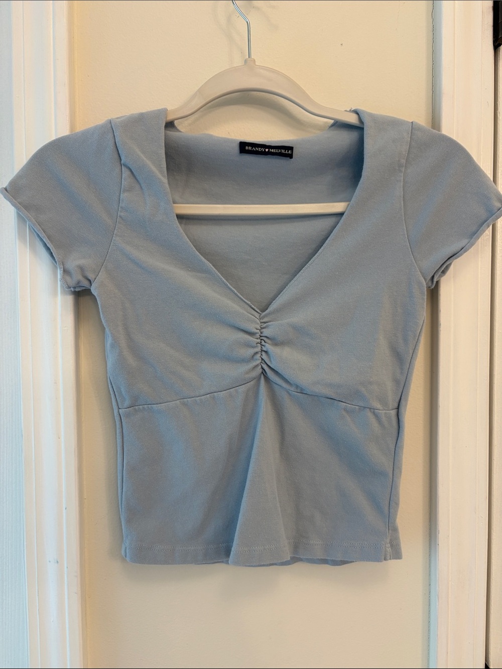 Brandy Melville Soft Blue Ruched V-Neck Crop Top